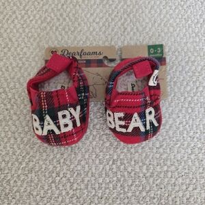 Dearfoams Red and White Cozy Slippers 0-3 Months